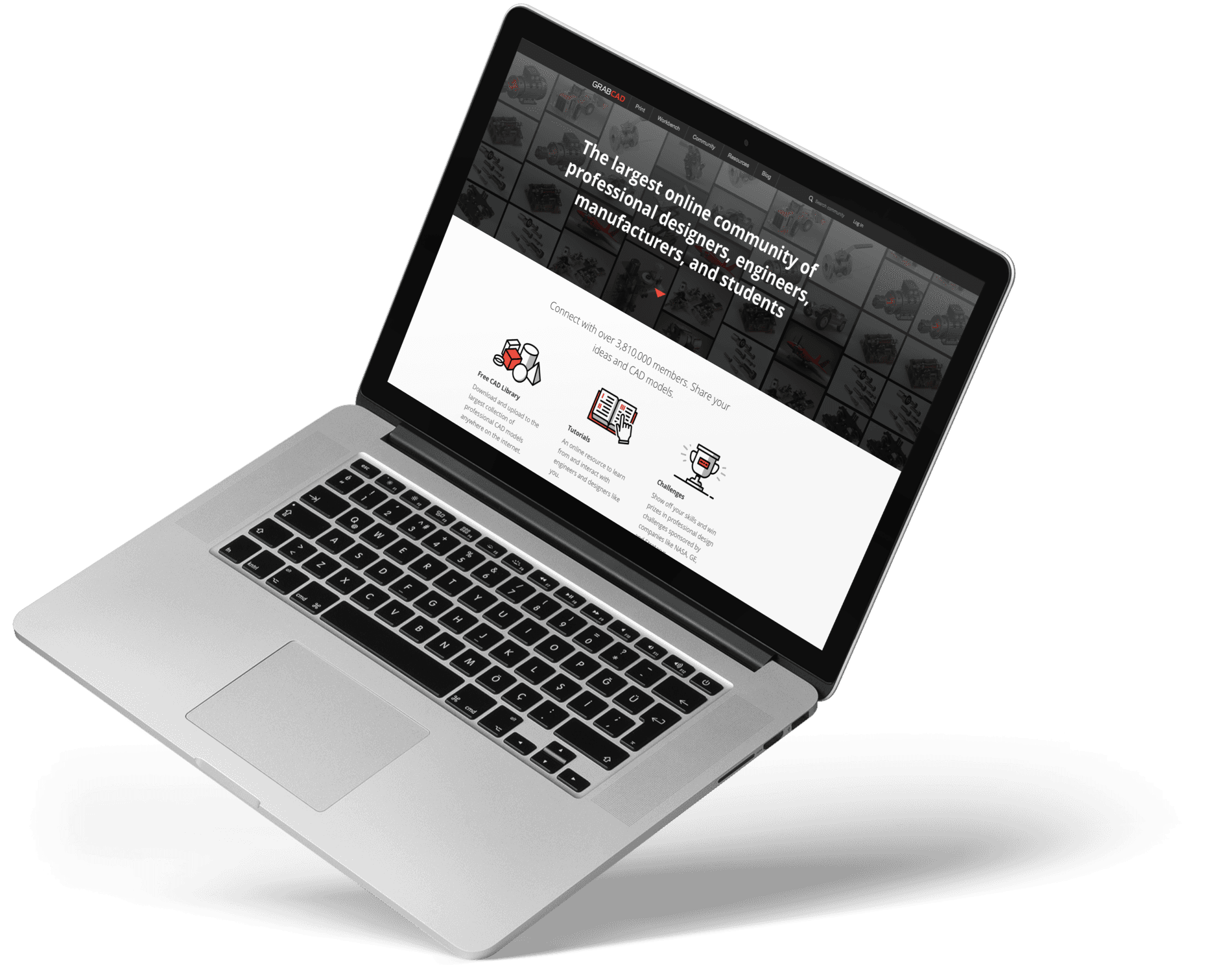 GrabCAD community website on a laptop