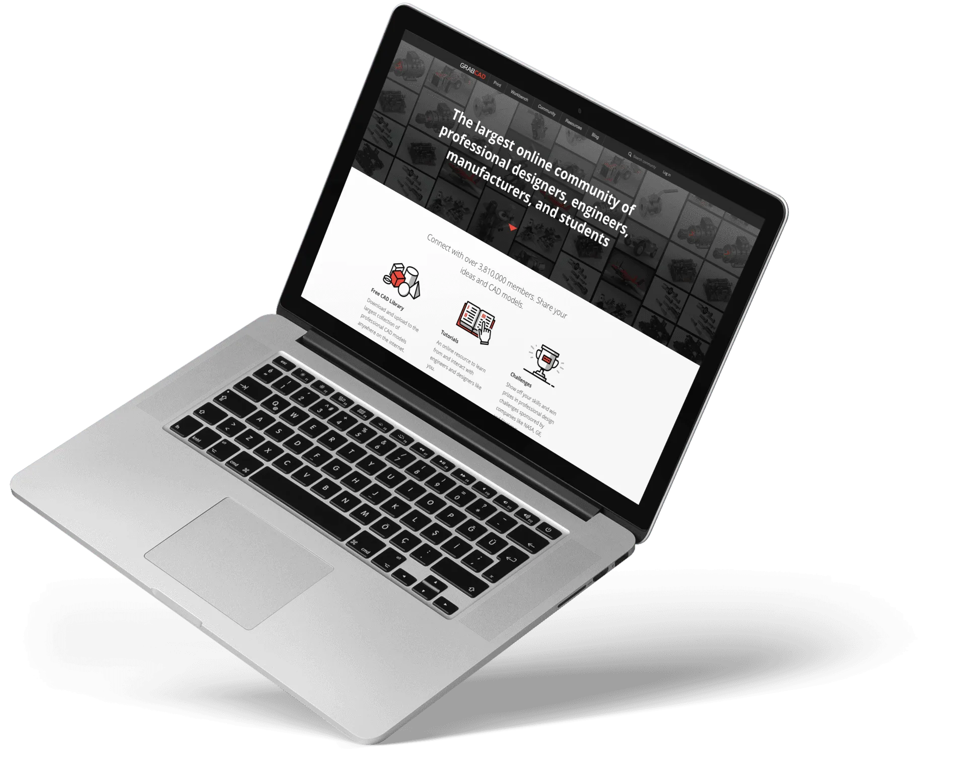 GrabCAD community website on a laptop
