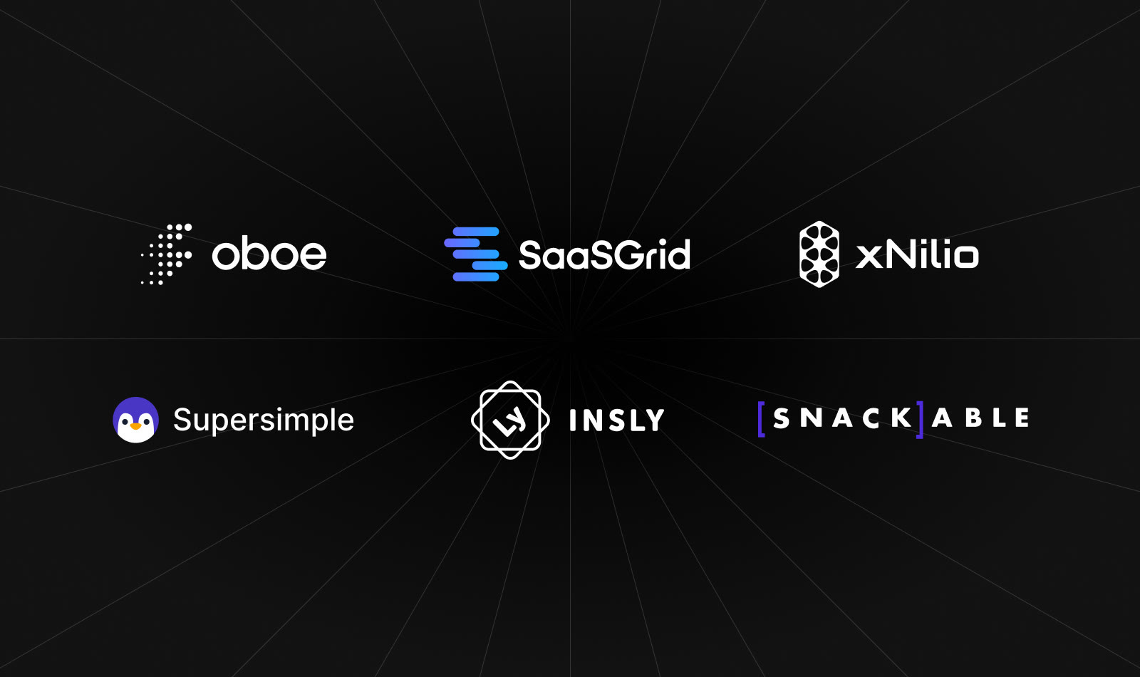 Logos of recent SaaS partners: Oboe, SaaSGrid, xNilio, Supersimple, Insly and Snackable